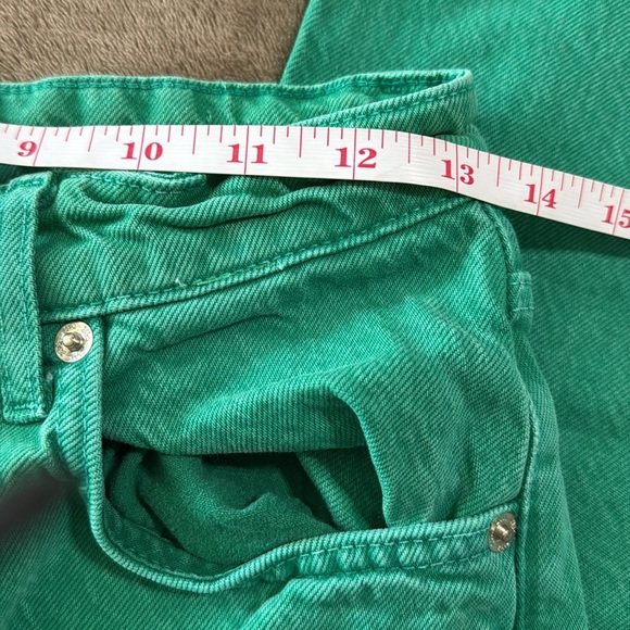 Zara Woman’s Wide Leg Raw Hem Green Jeans - Picture 6 of 10